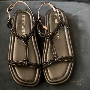 Stuart Weitzman black leather platform sandals